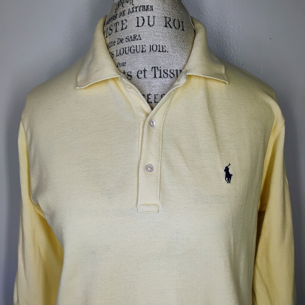 Vintage Ralph Lauren Sport Polo Shirt Women Large Butter Yellow Pony Logo Preppy - Picture 3 of 12